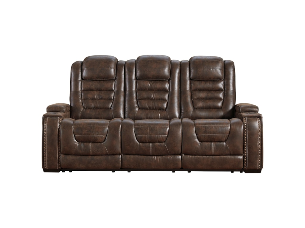 Signature Design by Ashley Game Zone Faux Leather Power Reclining Sofa